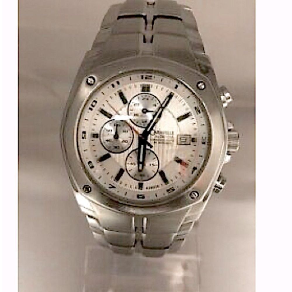 Bulova Caravelle 43B006 stainless steel silver chronograph watch
